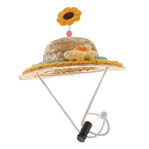 VILLFUL Verstellbarer Verschleißfester Haustier Strohhut für Kleine Hunde Kopfbedeckung Verstellbar mit Kordel für Party Fotoshooting und Alltagsgebrauch von VILLFUL