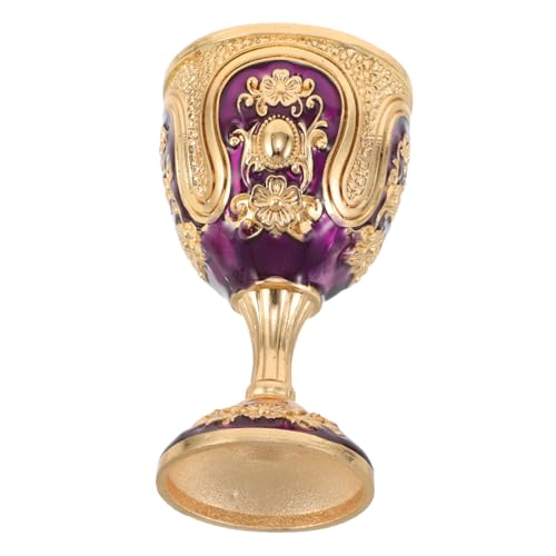 VILLFUL Vintage Metall Trinkpokal mit Prägung Europäischer Trinkbecher mit langem Stiel Robust Glänzend Kleines Shotglas und Mini Kommunionsbecher für Bar Weihnachtsfeier und von VILLFUL