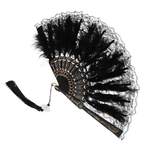 VILLFUL Vintage Spitzen Faltfächer mit Federn Stabiles Metallgestell Eleganter Handfächer für Tanz Hochzeit Party und Fotografie Multifunktionaler Langlebiger Fächer für Damen und VILLFUL Vintage Spitzen Faltfächer mit Federn Stabiles Metallgestell Eleganter Handfächer für Tanz Hochzeit Party und Fotografie Multifunktionaler Langlebiger Fächer für Damen und von VILLFUL