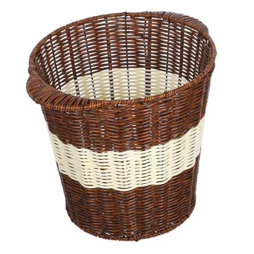 VILLFUL Woven Office Trash Bin Imitation Rattan Design Robuster Atmungsaktiver Abfallbehälter für Empfangsbereiche Konferenzräume und Schlafzimmer Platzsparender Pflegeleichter Müllkorb von VILLFUL