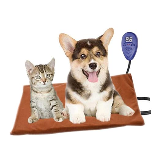 VILLFUL wasserdichte Haustier Heizmatte mit Konstanter Temperaturregelung Energiesparendes Heizkissen für Hunde und Katzen rutschfest Waschbarer Bezug Sicherer Indoor wärmebereich Braun von VILLFUL