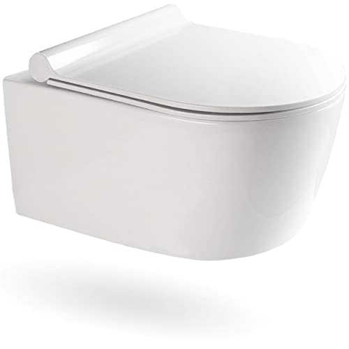 VILSTEIN Hänge WC, Wand WC Spülrandlos, Toilette ohne Spülrand, Randlos Tiefspüler, Spülrandloses WC, Komplettset Toiletten Hängend inkl. WC-Sitz mit Absenkautomatik, 50 x 36 cm von VILSTEIN