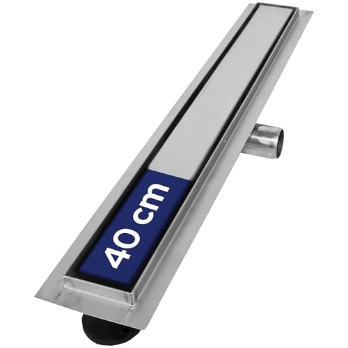 VILSTEIN® Duschrinne Edelstahl Extra Flach [40CM] - Bodenabfluss Dusche Komplettset - Ablaufrinne Dusche - Duschabfluss - Siphon mit Geruchsstop & Haarsieb - Randablauf - Duschablauf von VILSTEIN