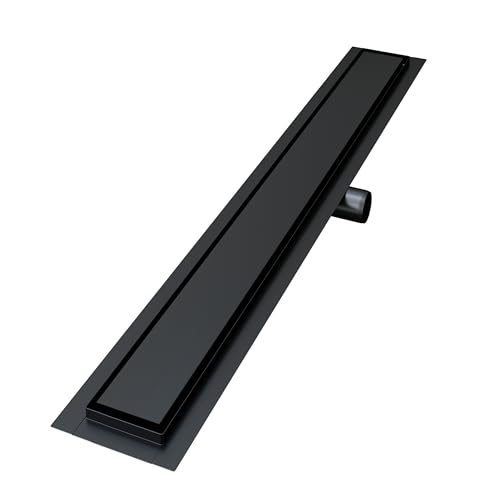 VILSTEIN Duschrinne Schwarz 60cm, Siphon mit Geruchsstop und Haarsieb, Randablauf, Edelstahl Ablaufrinne, Bodenablauf, Duschablauf sehr flach, Komplettset mit Bodenbefestigung von VILSTEIN