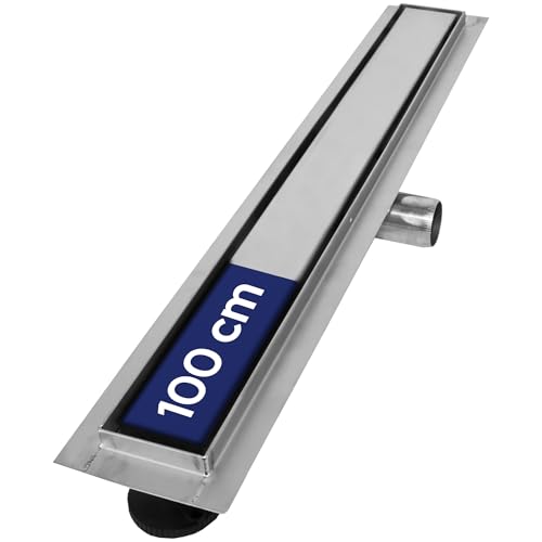 VILSTEIN Edelstahl Duschrinne 100cm, Bodenablauf Komplettset extra flach, Siphon mit Geruchsstop, Haarsieb - Randablauf von VILSTEIN