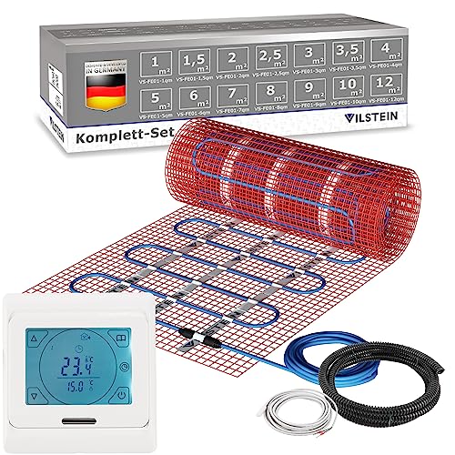 VILSTEIN Elektrische Fußbodenheizung für Fliesen Laminat und mehr I Komplett-Set I TWIN Technologie Heizsystem I Fußboden Heizmatte 150W/m² I 10.0x0.5m - 5 qm von VILSTEIN