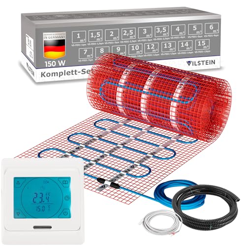 VILSTEIN Elektrische Fußbodenheizung für Fliesen Laminat und mehr I Komplett-Set I TWIN Technologie Heizsystem I Fußboden Heizmatte 150W/m² I 16.0x0.5m - 8 qm von VILSTEIN