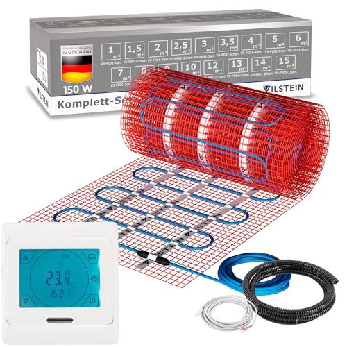 VILSTEIN Elektrische Fußbodenheizung für Fliesen Laminat und mehr I Komplett-Set I TWIN Technologie Heizsystem I Fußboden Heizmatte 150W/m² I 18.0x0.5m - 9 qm von VILSTEIN