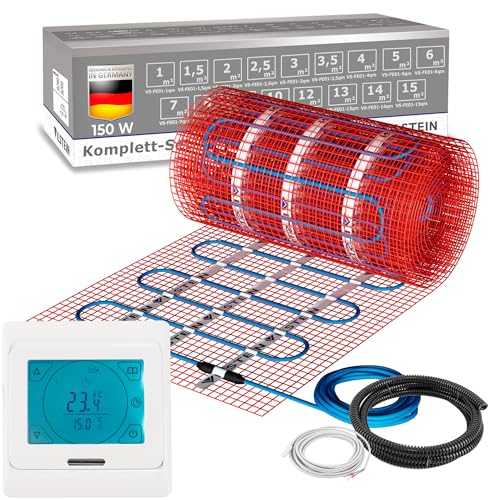 VILSTEIN Elektrische Fußbodenheizung für Fliesen Laminat und mehr I Komplett-Set I TWIN Technologie Heizsystem I Fußboden Heizmatte 150W/m² I 20.0x0.5m - 10 qm von VILSTEIN