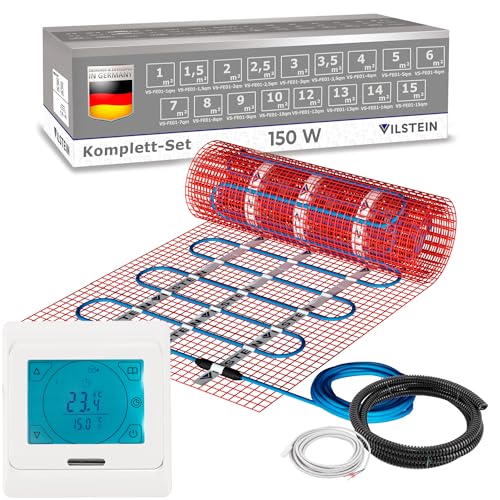 VILSTEIN Elektrische Fußbodenheizung 150W/m², für Fliesen Laminat und mehr, Komplett-Set, TWIN Technologie Heizsystem, Fußboden Heizmatte, 6.0x0.5m - 3 qm von VILSTEIN