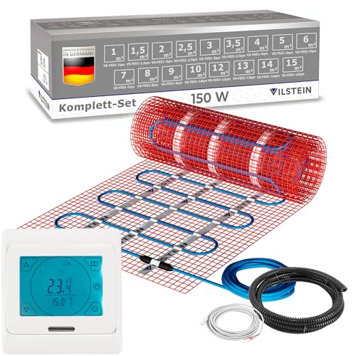 VILSTEIN Elektrische Fußbodenheizung für Fliesen Laminat und mehr I Komplett-Set I TWIN Technologie Heizsystem I Fußboden Heizmatte 150W/m² I 8.0x0.5m - 4 qm von VILSTEIN