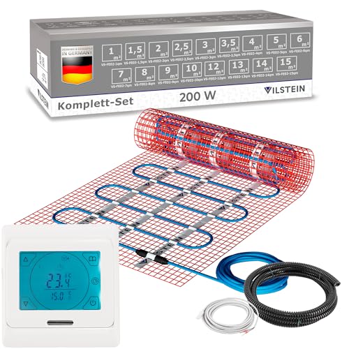 VILSTEIN® Elektrische Fußbodenheizung [200W/m²] - Bodenheizung Elektrisch geeignet für Laminat, Fliesen & mehr - Elektro Fussbodenheizung - Elektrische Heizmatte Fußboden - (2.0x0.5m - 1qm) von VILSTEIN