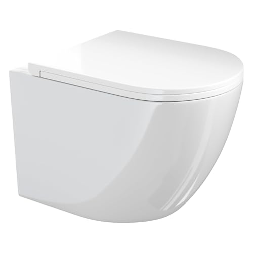 VILSTEIN Hänge WC mit 360° Tornado-Spülung, Spülrandloses Wand-Toilettenbecken aus Keramik, geräuscharm, inkl. WC-Sitz mit Absenkautomatik – Weiß, 49 cm VILSTEIN Hänge WC mit 360° Tornado-Spülung, Spülrandloses Wand-Toilettenbecken aus Keramik, geräuscharm, inkl. WC-Sitz mit Absenkautomatik – Weiß, 49 cm von VILSTEIN