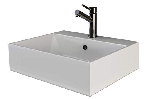 VILSTEIN® Keramik Waschbecken Eckig [51x43x14,5CM] - Hänge - & Aufsatzwaschbecken Eckig für Badezimmer & Gäste WC - Waschbecken Aufsatz - Handwaschbecken für Waschtisch - Bathroom Sink (Weiß) von VILSTEIN