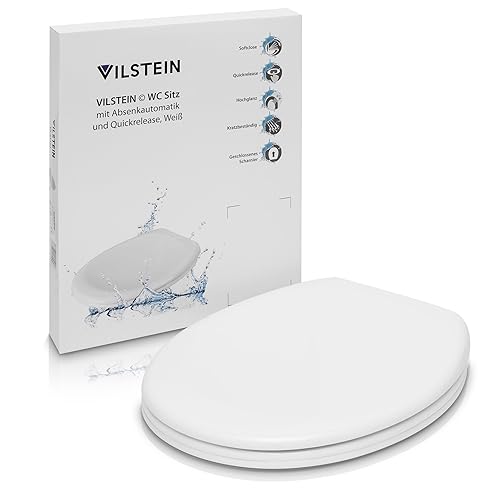 VILSTEIN Toilettendeckel mit Absenkautomatik, Edelstahl Befestigung | Abnehmbar, Softclose, Toilettensitz Klodeckel Klobrille WC Sitz in Weiß von VILSTEIN
