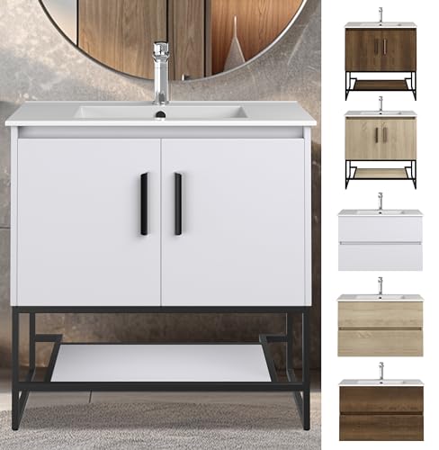 VILSTEIN Waschbeckenunterschrank Stehend, VORMONTIERT, Waschbecken mit Unterschrank, Waschbeckenunterschrank mit Flügeltür, Waschtischunterschrank, Waschtisch mit Unterschrank, Weiß 80 cm von VILSTEIN