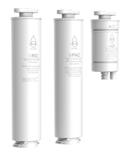 VILTARO® Osmoseanlage Filter 3in1 Set (RO, PAC, CF) | Umkehrosmoseanlage Ersatzfilter | Osmose Membran | Umkehrosmose Wasserfilter Trinkwasser von VILTARO