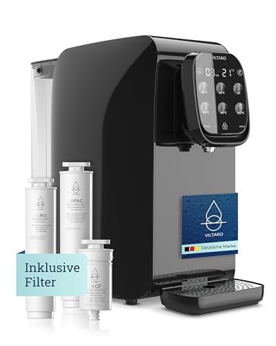 VILTARO® Osmoseanlage Trinkwasser [schwarz, 5-stufiges Filtersystem, 6 Temperaturstufen, mobil ohne Wasseranschluss] | Umkehrosmoseanlage | Osmose Wasserfilter | Kalkfilter | Trinkwasserfilter von VILTARO