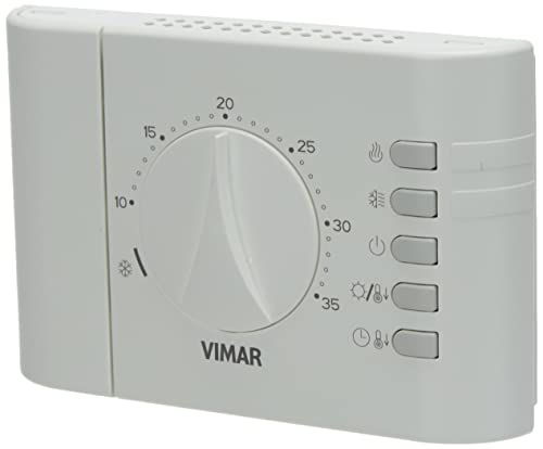 Vimar 02900.1 Elektronischer Thermostat für die ON/OFF-Raumtemperaturregelung (Heizung und Klimaanlage), Wechselrelaisausgang 5(2) A 240V, Stromversorgung über Akkus AA LR6 1,5 V (nicht mitgeliefert) von VIMAR
