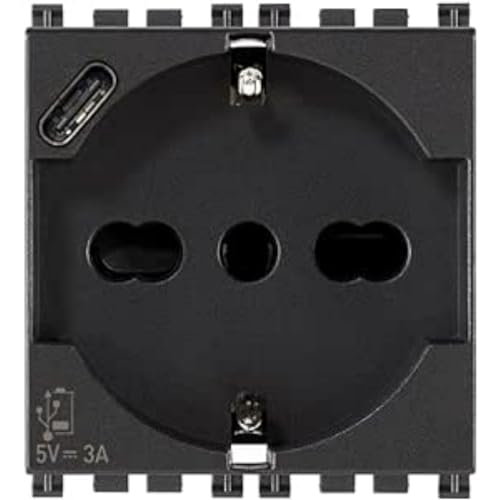 VIMAR 19210.USB Arké Steckdose 2 Module SICURY 2P+T 16A 250V Universal Italienischer Standard P40 und USB Ausgang Typ C 5V und 3A für schnelles Aufladen, Grau VIMAR 19210.USB Arké Steckdose 2 Module SICURY 2P+T 16A 250V Universal Italienischer Standard P40 und USB Ausgang Typ C 5V und 3A für schnelles Aufladen, Grau von VIMAR