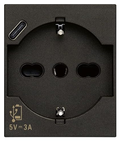 VIMAR 30210.USBG Linie SICURY Universalsteckdose italienischer Standard P40 und Steckdose für Stromversorgung USB Typ C, schwarz, 2 Module von VIMAR