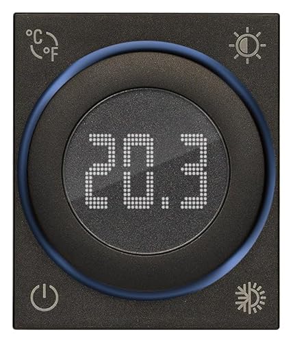 VIMAR 30440.G Roll-Thermostat Linea, mit Relaisausgang, Hintergrundbeleuchtung mit Intensitätseinstellung, komplett mit Platte der Serie Linea, schwarz, 2 Module von VIMAR