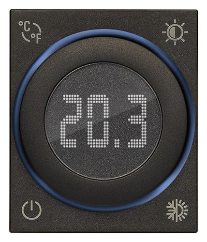 VIMAR 30810.G Smart Roll-Thermostat, Linea, Relaisausgang, Eingang für Außentemperatursensor, ON/OFF und PID-Modus, Hintergrundbeleuchtung mit Dimmung, schwarz, 2 m von VIMAR