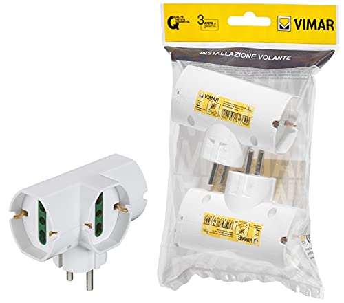 VIMAR FP00316.B Multi-Adapter SICURY 250 V~ Vertikal 2 Stück, 2P+T 16A Standard DE und FR Kombination 3 Steckdosen 2P+T 16A Universal, Weiß, 2 pezzi von VIMAR
