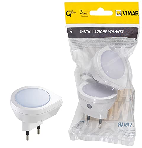 VIMAR FP33101 LED-Nachtlicht, 2 Stück, automatisches Ein- und Ausschalten, eingebaute Dämmerung, Stromversorgung 220-230 V, 50/60 Hz von VIMAR