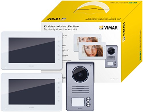 VIMAR K40911 Videosprechenalagen-Set enthält Freisprech-Videohaustelefon LCD 7in, 2-Taste Klingeltableau Regenschutz, Netzgerät 24Vdc 1A mit austauschbaren Steckern EU BS US AU, 2 Wohnungen/Familien von VIMAR