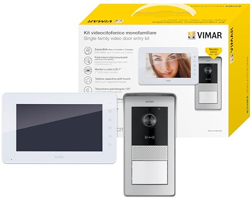 VIMAR K42910 Set AP-Videohaustelefon mit 1 videohaustelefon mit kapazitiver Tastatur, 1 RFID-Audio-/Video-Klingeltableau mit 1 Taste, 1 Netzteil mit austauschbaren Steckern EU, UK, USA, AUS Standard von VIMAR