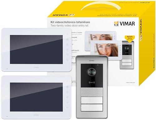 VIMAR K42911 Set Videohaustelefon mit 2 Videohaustelefonen mit kapazitiver Tastatur, Audio-/Video-Klingeltableau mit RFID-Lesegerät, Netzteilen mit austauschbaren Steckern, Bus-Verteiler von VIMAR