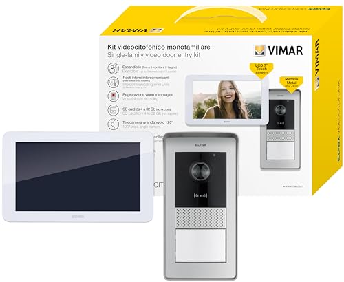 VIMAR K42935 Set AP-Videohaustelefon mit 1 7in-Freisprech-LCD-Touchscreen-Farb-Videohaustelefon, 1 RFID-Audio-/Video-Klingeltableau mit, Netzteil, mit Halterungen für Wandbefestigung von VIMAR