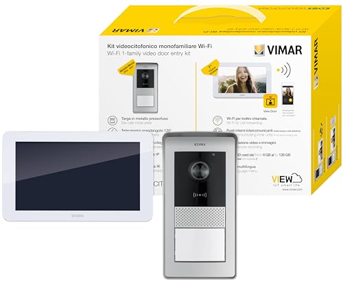 VIMAR K42955 Set AP-Videohaustelefon mit Touchscreen WLAN Videohaustelefon, RFID-Audio-/Video-Klingeltableau mit 1 Taste, Netzteil 40103, mit Halterungen für Wandbefestigung von VIMAR
