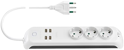 Vimar 00447.CC.B Wifi Smart Steckdose, kompatibel mit Alexa und Google Home, 3 Schuko-Ausgänge, 4 USB A, 16A Stecker, Sprach- oder Fernsteuerung mit App View von VIMAR