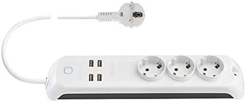 Vimar 00447.CK.B Smart Steckdose, funktioniert mit Alexa, 3 SICURY-Ausgänge, deutscher Standard, 4 USB-Ports, Leuchtschalter, lokale oder Fernbedienung über App, Stecker DE/FR Standard von VIMAR