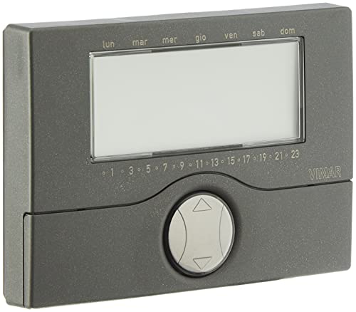 Vimar 01910.14 Elektronischer Uhrenthermostat für die ON/OFF-Raumtemperaturregelung (Heizung und Klimaanlage), Tages/Wochenprogrammierung, Stromversorgung über Akkus AA LR6 1,5 V (nicht mitgeliefert) von VIMAR