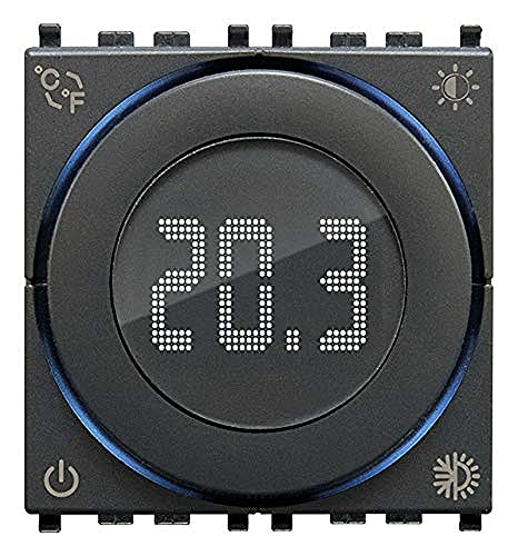 Vimar 02970 Thermostat mit Drehregler und Relaisausgang, Heizung und Kühlung in ON/OFF, LED-Hintergrundbeleuchtung mit Helligkeitsregelung, zur Ergänzung mit Abdeckrahmen Eikon, Arké oder Plana von VIMAR