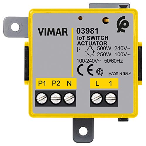 Vimar 03981 IoT angeschlossenes Relaismodul mit NO-Ausgang, für Glühlampen, LED, Leuchtstofflampen, Transformatoren, Fernbedienung, doppelte Bluetooth- und Zigbee-Technologie, Grau von VIMAR