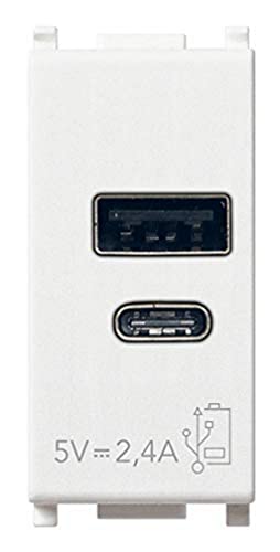 VIMAR 14292.AC USB-Netzteil 5V 2,4A für elektronische Geräte, 1 USB Typ A und 1 USB Typ C, Spannungsversorgung 120-240 V, 1 Modul, serie Plana, weiß von VIMAR