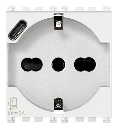 VIMAR 19210.USB.B Arké Steckdose 2 Module SICURY 2P+T 16A 250V Universal Italienischer Standard P40 Ausgang USB Typ C 5V und 3A für schnelles Aufladen, weiß von VIMAR