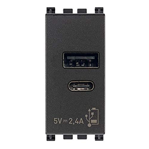 Vimar 19292.AC USB-Netzteil 5V für elektronische Geräte, 1 USB Typ A und 1 USB Typ C, Spannungsversorgung 120-240V, 1 Modul, serie Arké, grau von VIMAR