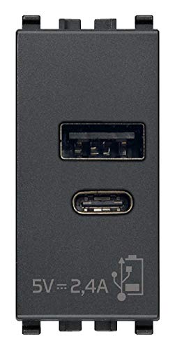 Vimar 20292.AC Eikon USB-Steckdose 5 V 2,4 A, 1 USB-Ausgang Typ A und 1 Typ C, insgesamt 2,4 A zum gleichzeitigen Laden von zwei Geräten von VIMAR