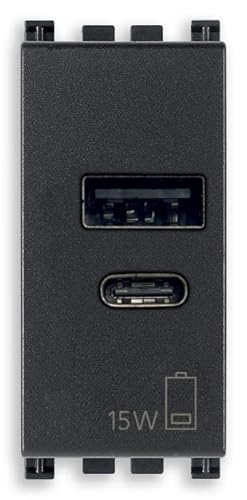 Vimar Arké 19292.AC.15 USB Netzteil 15W 3A 5V für elektronische Geräte, USB A und USB C Ausgänge von VIMAR