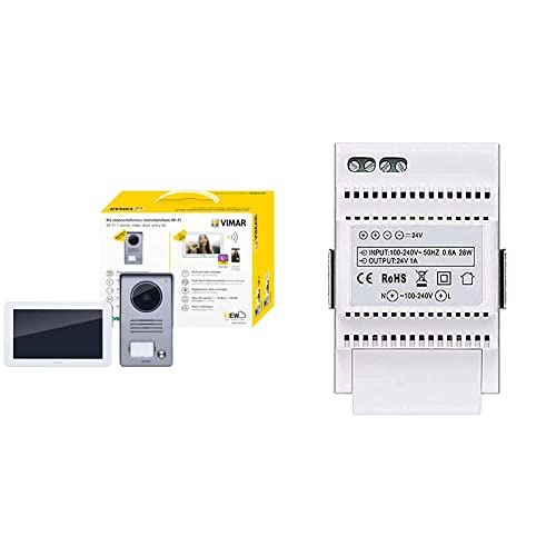 Vimar K40945 Videosprechenalagen-Set & 40103 Netzteil für Videosprechanlagen mit Ausgang 24Vdc, Versorgung 100-240V 50/60Hz, auf DIN-Schiene, Platzbedarf 3 Module mit 17,5 mm, 240 V, Bianco von VIMAR