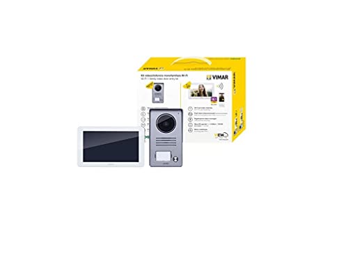 Vimar K40955 Videosprechenalagen-Set 1 Familie enthält Freisprech-Touchscreen-Videohaustelefon LCD7in und WLAN-Verbindung, 1-Taste Klingeltableau mit Regenschutz, Netzgerät, mit Zubehöre für AP-Einbau von VIMAR