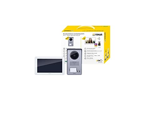 VIMAR K40955 Videosprechenalagen-Set enthält Freisprech-Touchscreen-Videohaustelefon LCD 7in und WLAN-Verbindung, 1-Taste Klingeltableau mit Regenschutz, DIN Netzgerät, 1 Familie von VIMAR