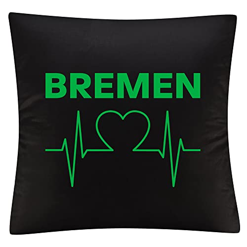 VIMAVERTRIEB® Kissenbezug Bremen - Herzschlag - Druck: grün - Kissen Bezug Fußball Fanartikel Fanshop - schwarz von VIMAVERTRIEB