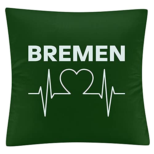 VIMAVERTRIEB® Kissenbezug Bremen - Herzschlag - Druck: weiß - Kissen Bezug Fußball Fanartikel Fanshop - grün von VIMAVERTRIEB
