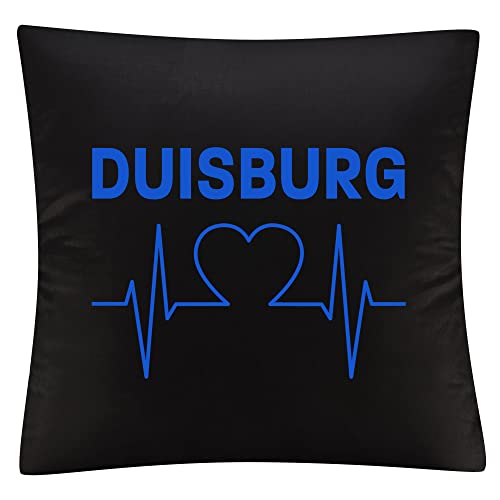 VIMAVERTRIEB® Kissenbezug Duisburg - Herzschlag - Druck: blau - Kissen Bezug Fußball Fanartikel Fanshop - schwarz von VIMAVERTRIEB